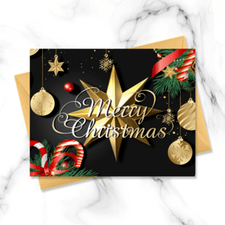 金色元素海报模板_金色元素黑色背景精致立体圣诞卡片