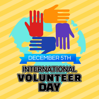 手掌海报模板_黄色简约手掌international volunteer day节日宣传sns