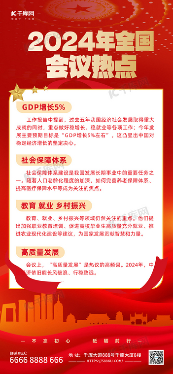 渐变2024会议热点解读党红色渐变手机海报宣传海报素材