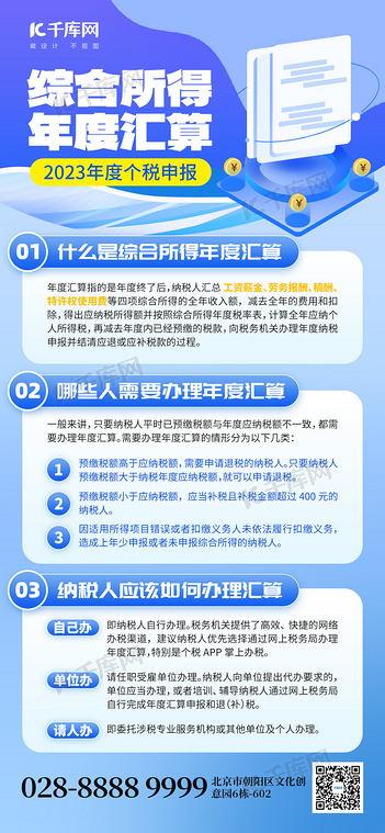 综合所得年度汇算微立体纳税蓝色创意手机海报海报模版