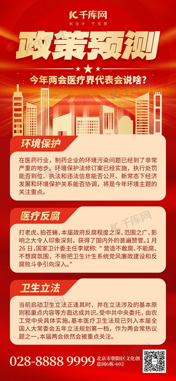 两会政策预测城市建筑红金创意全屏海报