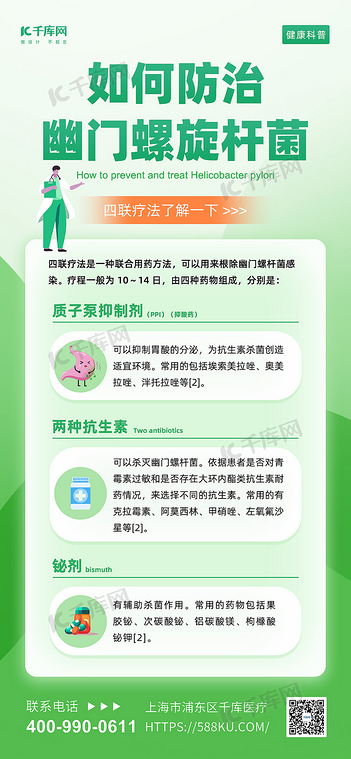 幽门螺旋杆菌医生药品浅绿色渐变海报宣传海报