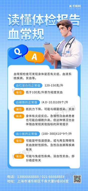 血常规体检报名科普蓝色AIGC手机广告宣传全屏海报
