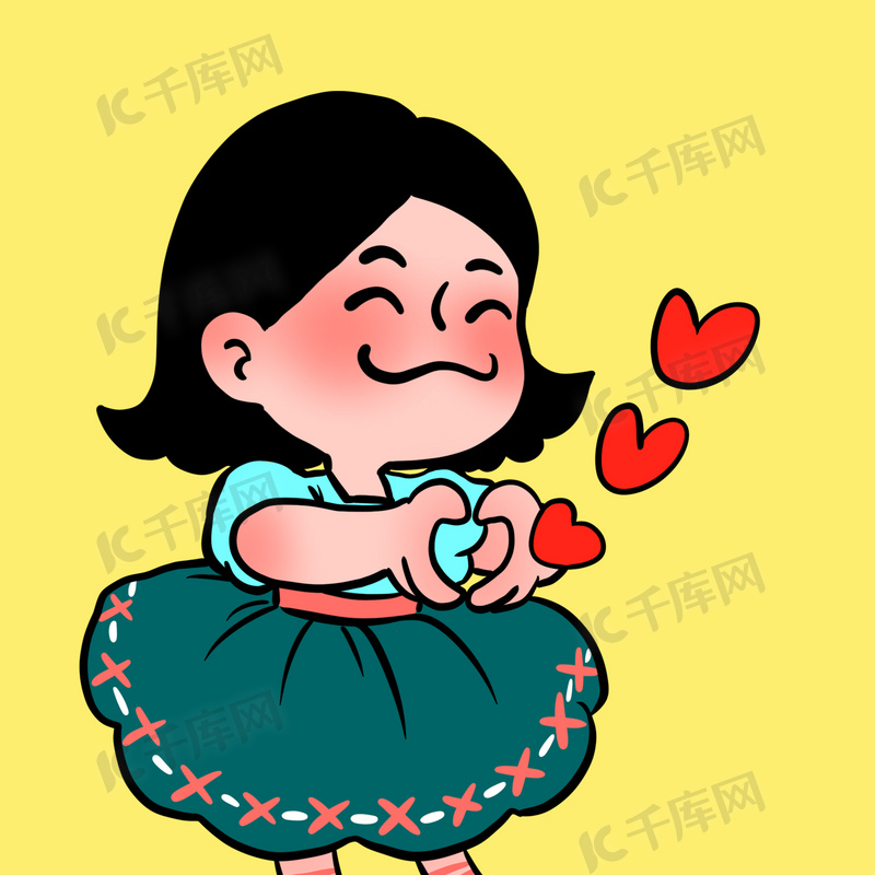 卡通头像毕业女生图片素材情侣头像比心女生黄色可爱卡通微信头像