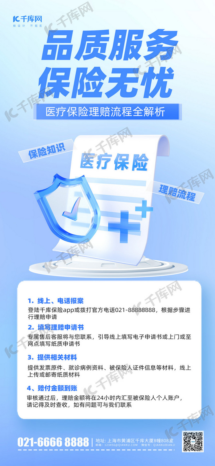医疗保险知识科普讲解蓝色长图海报海报制作模板