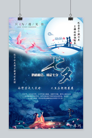 七夕节蓝色中国风宣传海报