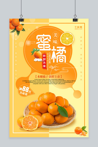 创意黄色美味蜜橘促销海报