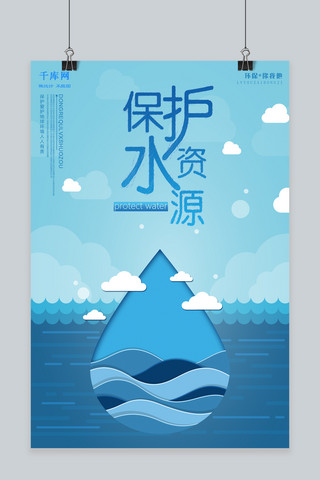 创意蓝色保护水资源防治水污染宣传海报