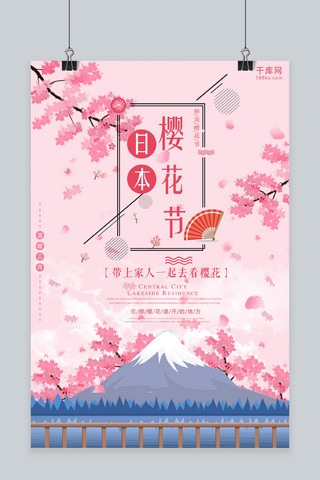 日本樱花节旅游海报模板_日本樱花节粉色宣传海报
