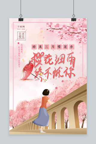 日本樱花海报模板_粉色日本樱花节海报