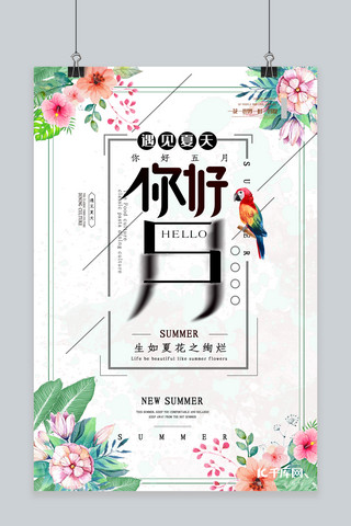 你好五月清新淡雅创意组合字体月份海报