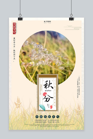 创意清新中国传统二十四节气秋分节气海报