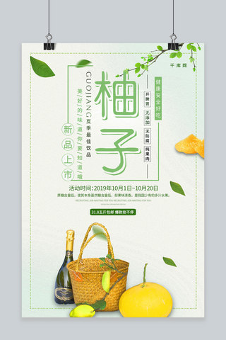 简约小清新秋季水果柚子促销海报