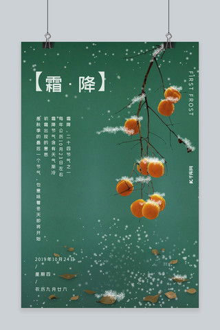 简约柿子霜降节气宣传海报