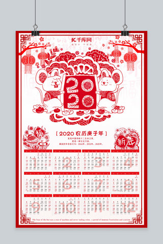 鼠年挂历中国风海报模板_2020年挂历鼠年挂历海报
