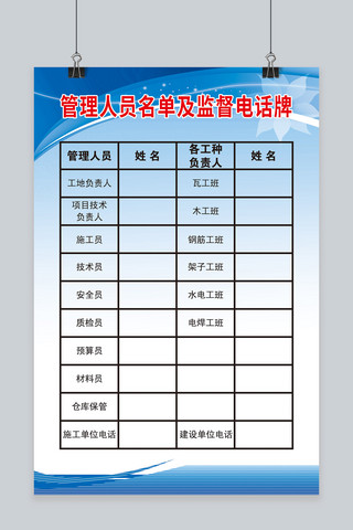 制度牌海报模板_管理人员名单及监督电话牌海报