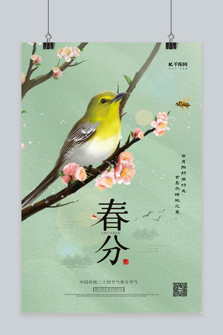 春分海报模板_春分小鸟绿色中国风海报