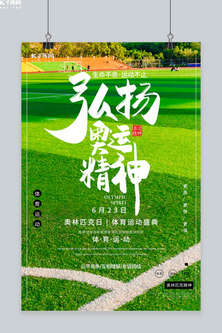 中国人寿招聘海报模板_国际奥林匹克日弘扬奥运精神绿色创意海报