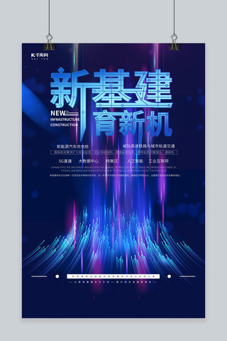 新基建育新机科技流光体蓝紫白色科技商业海报