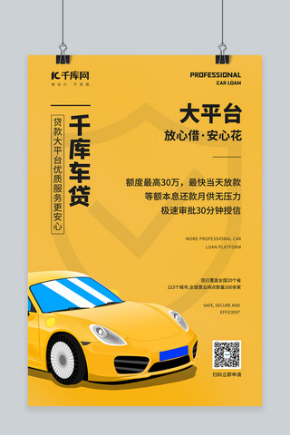 车贷汽车插画黄色商务风海报