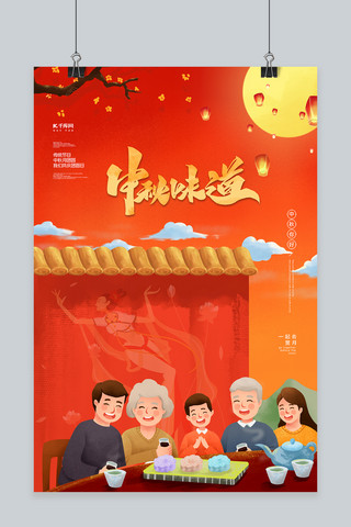 中秋节习俗海报模板_中秋节团圆橙色创意海报