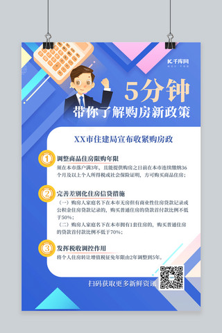 购房新政几何蓝色创意扁平海报