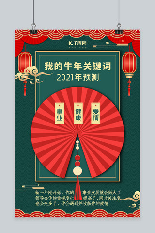 新年关键词2021我的关键词绿色中国风海报