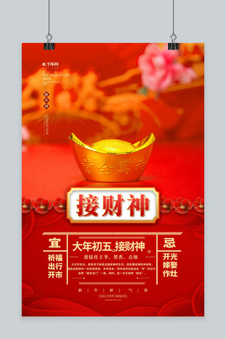 春节习俗红色简约海报