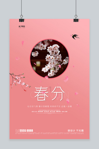 桃花摄影海报模板_春分桃花粉色创意海报