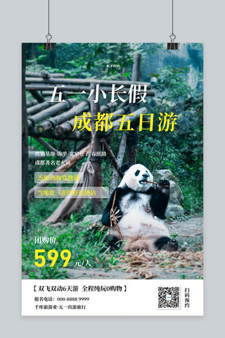成都旅游海报海报模板_五一出游成都熊猫绿色简约海报