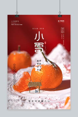小雪节气橘子桔子黄色白色红色摄影图海报