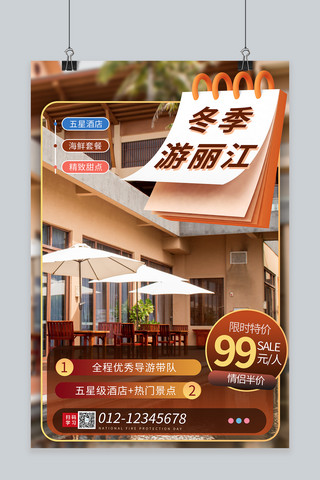丽江旅游海报模板_冬季旅游丽江褐色商务风海报