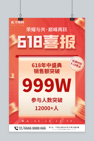 促销喜报海报模板_618年中大促喜报红色大气海报