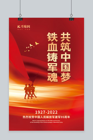 八一海报模板_八一建军节铁血铸军魂红色简约海报