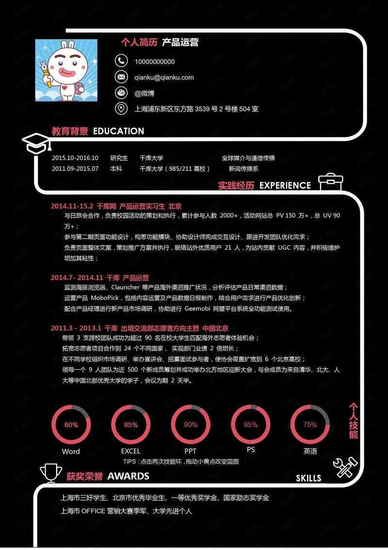 红黑产品运营简历模板下载