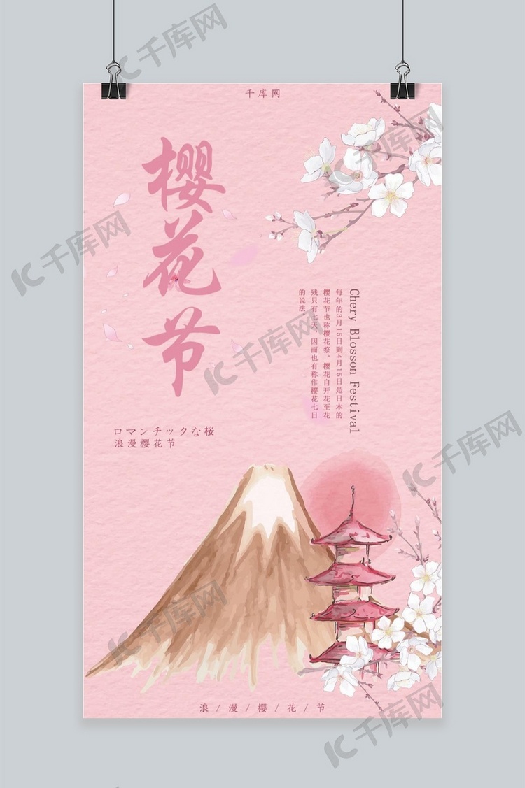 樱花节浪漫粉色小清新文艺手机海报