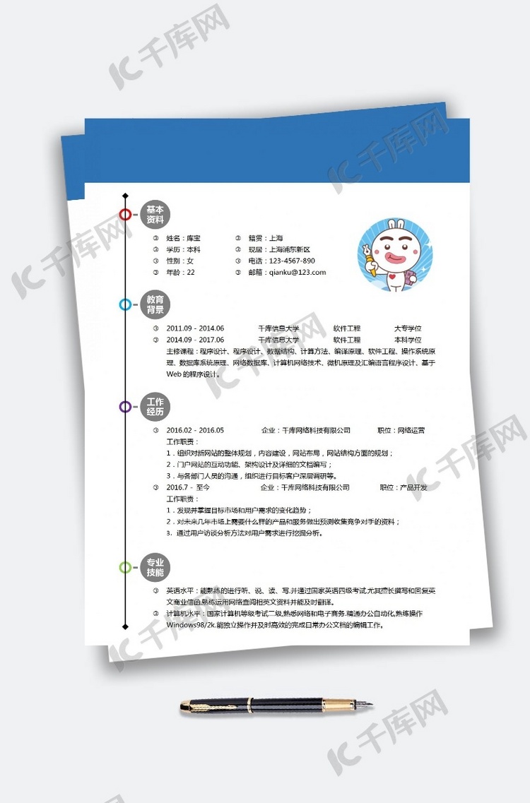 千库原创广告传媒网络运营Word简历