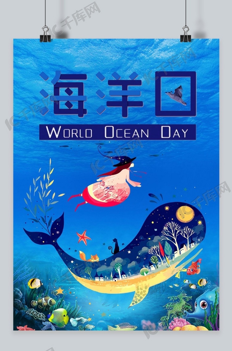 千库原创世界海洋日环保蓝色海报