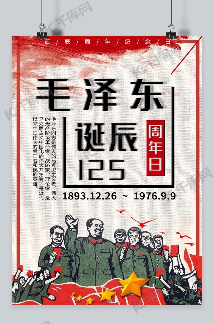 千库网毛泽东125周年日海报