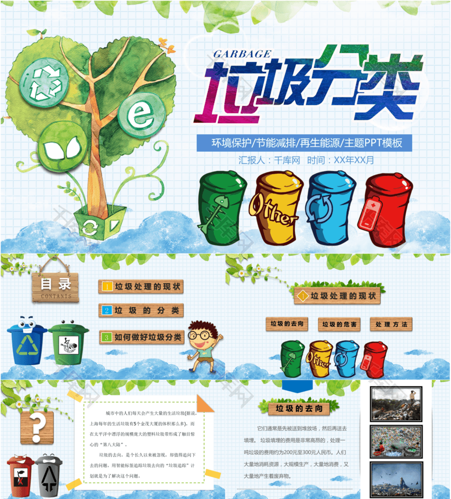 卡通垃圾分类环保教育培训课件PPT模板模版免