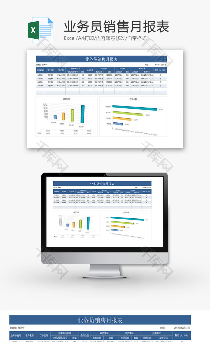 业务员销售业绩月报表