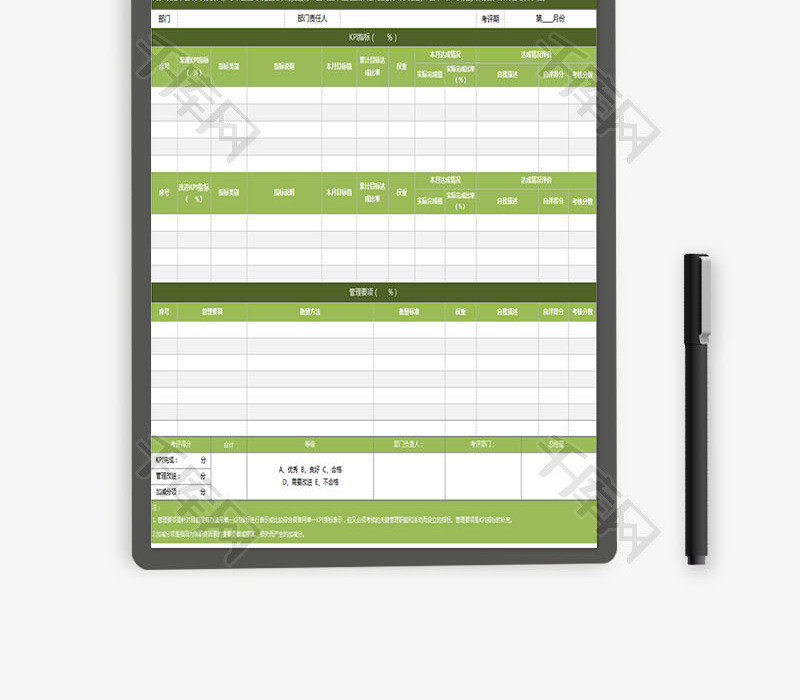 部门绩效考核表模板Excel模板