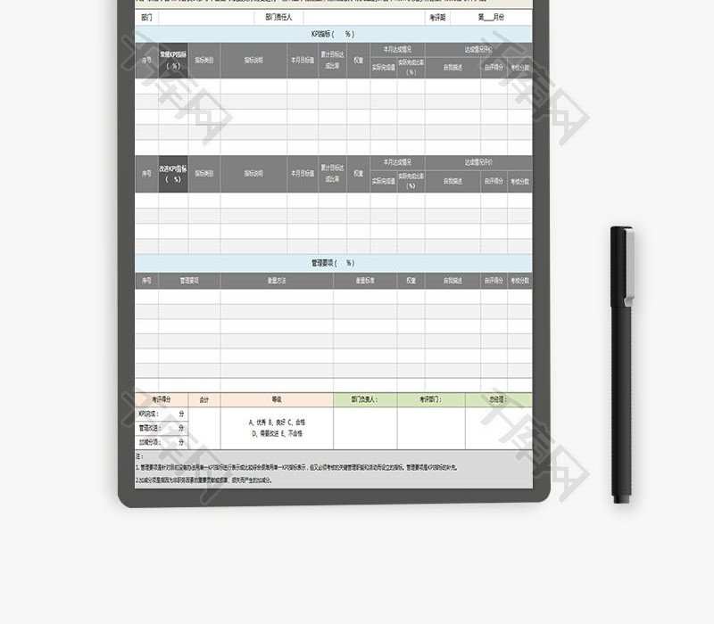 部门绩效考核表模板Excel模板