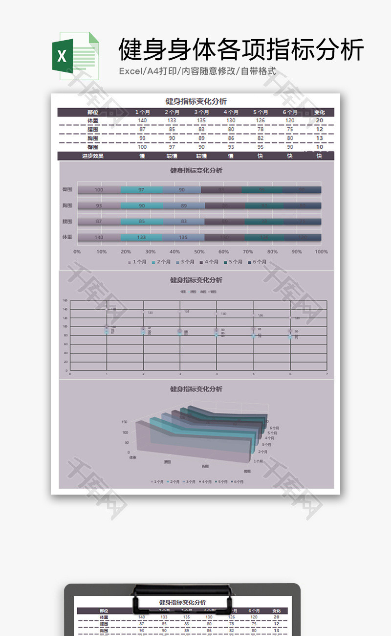 个人 健身身体各项指标分析 Excel模