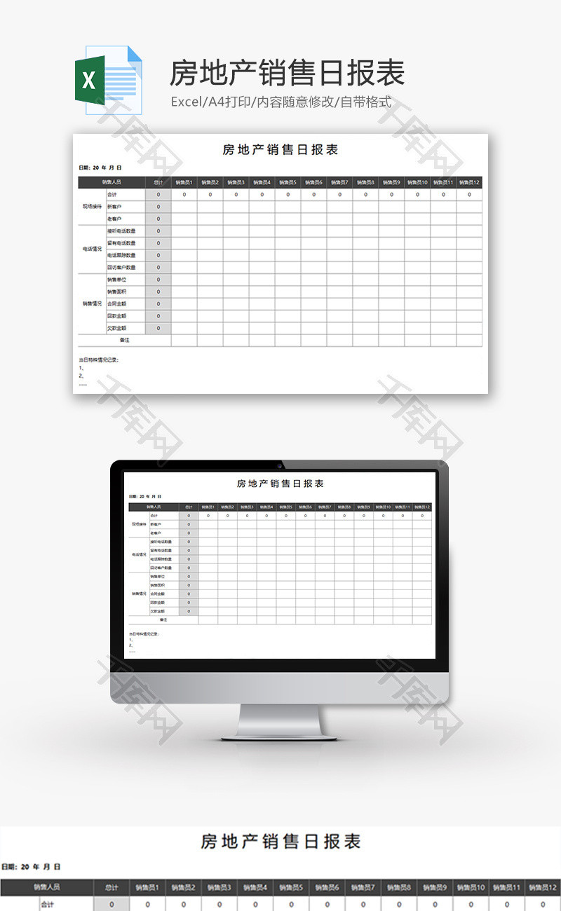 财务房地产销售日报表excel模板