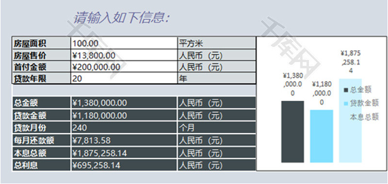 浅蓝商务房贷计算Excel模版