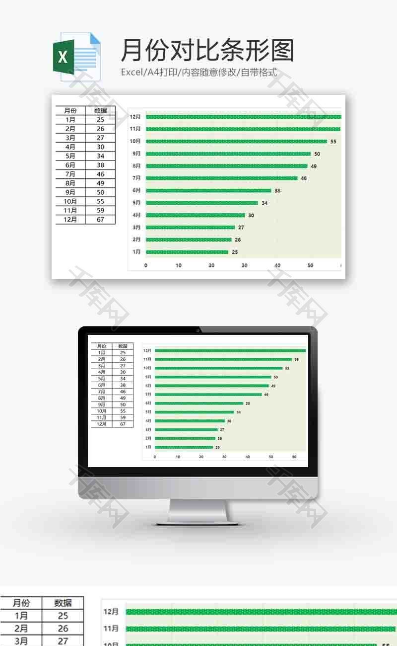 企业办公月份对比条形图excel模板