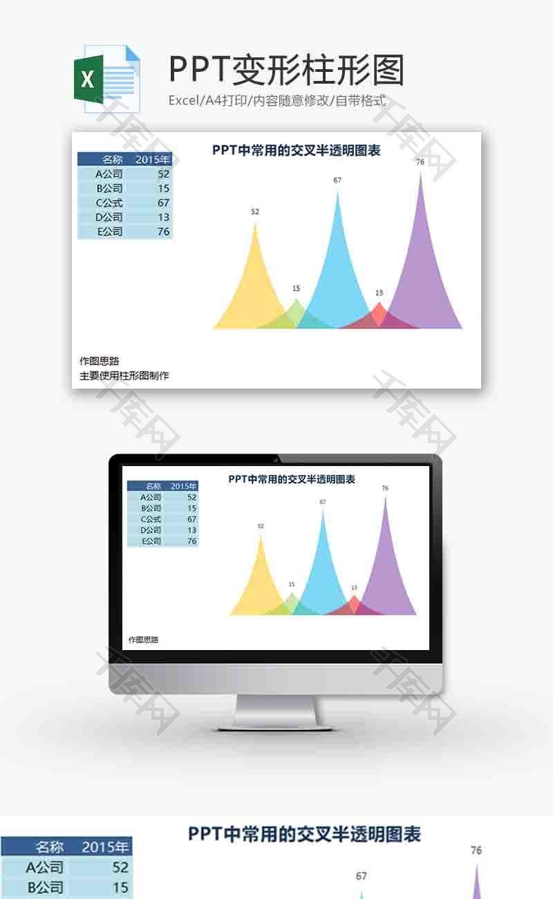 企业办公PPT变形柱形图excel模板