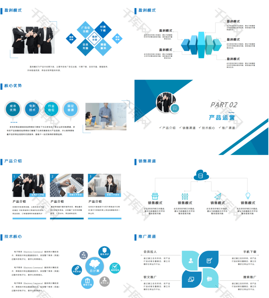 蓝色商务几何创业融资商业计划书PPT模板