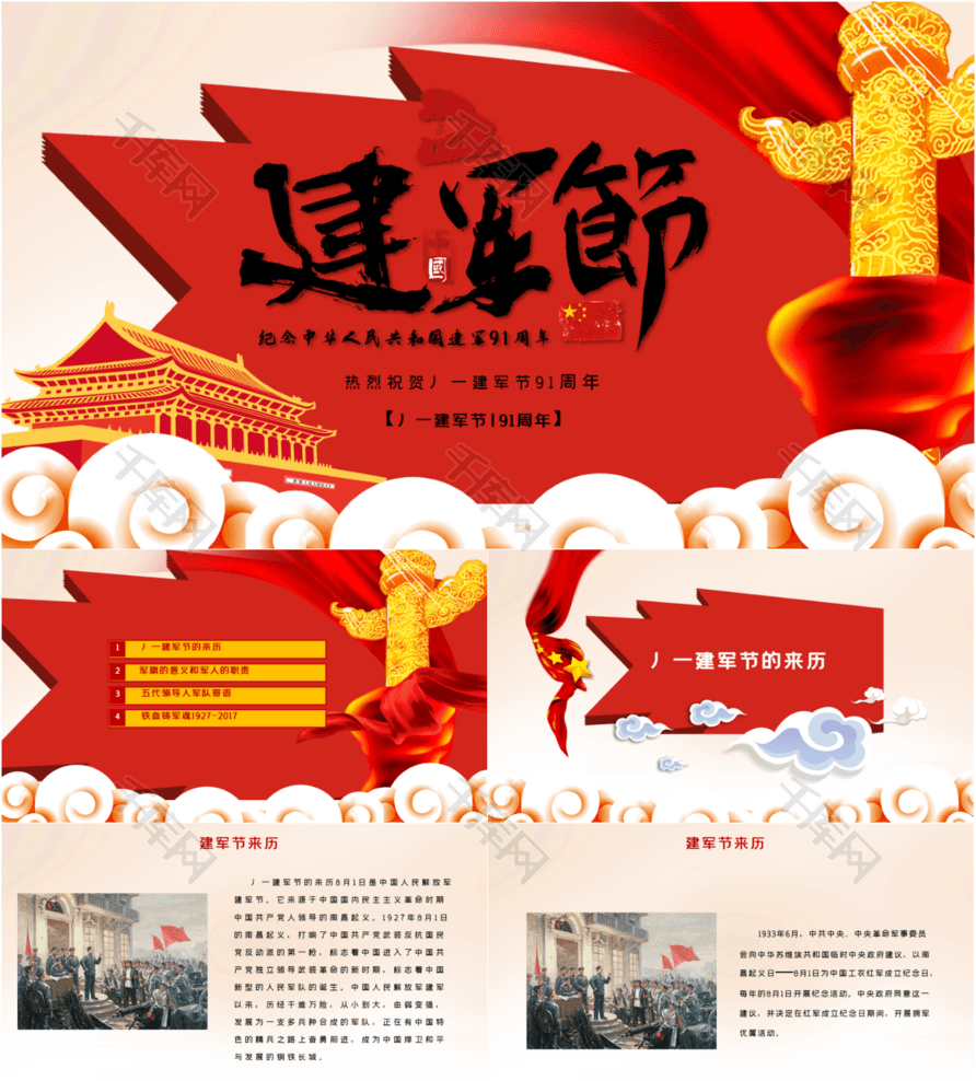 红色大气党政党建八一建军周年庆PPT模板